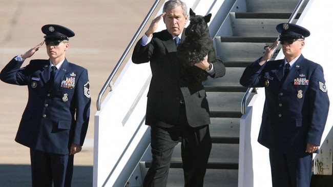 President George W. Bush-saluted-with-his-dog-2001-00