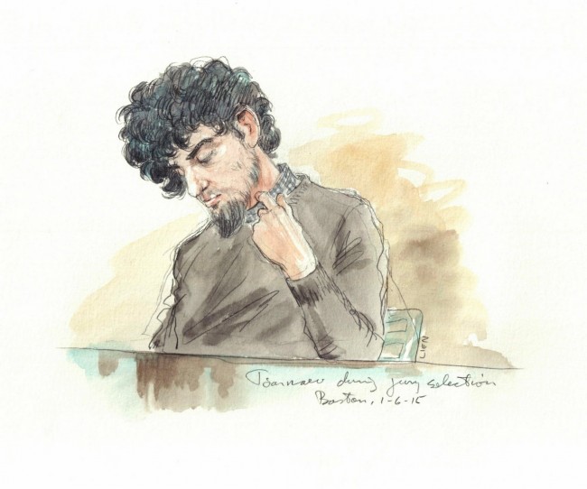 Jury selection continued in the in the trial od Dzhokhar Tsarnaev in Boston, Massachusetts on Jan. 6, 2015.
