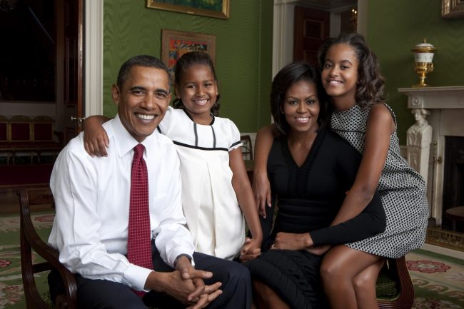 President Barack Obama, First Lady Michelle Obama, and their daughters, Malia and Sasha, sit for a  family portrait in the Green Room of the White House, Sept. 1, 2009. (Official White House Photo) Photo by Annie Leibovitz/Released by White House Photo Office This official White House photograph is being made available only for publication by news organizations and/or for personal use printing by the subject(s) of the photograph. The photograph may not be manipulated in any way and may not be used in commercial or political materials, advertisements, emails, products, promotions that in any way suggests approval or endorsement of the President, the First Family, or the White House.
