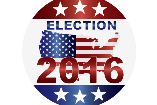 Election 2016 with USA Flag in Map Silhouette Illustration